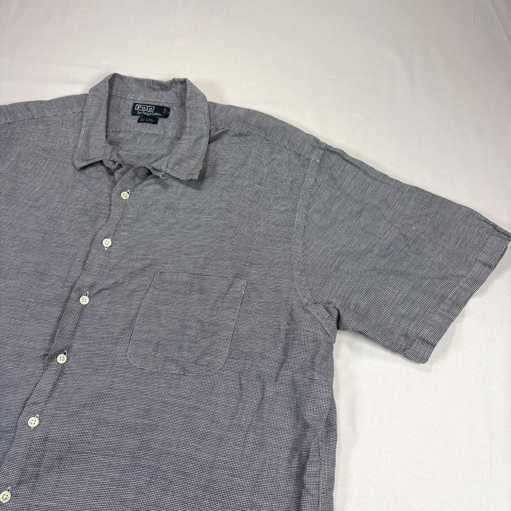 Vintage Polo Ralph Lauren Linen Shirt Mens 3XLT Tall‎ Blue Button Up Loop Collar